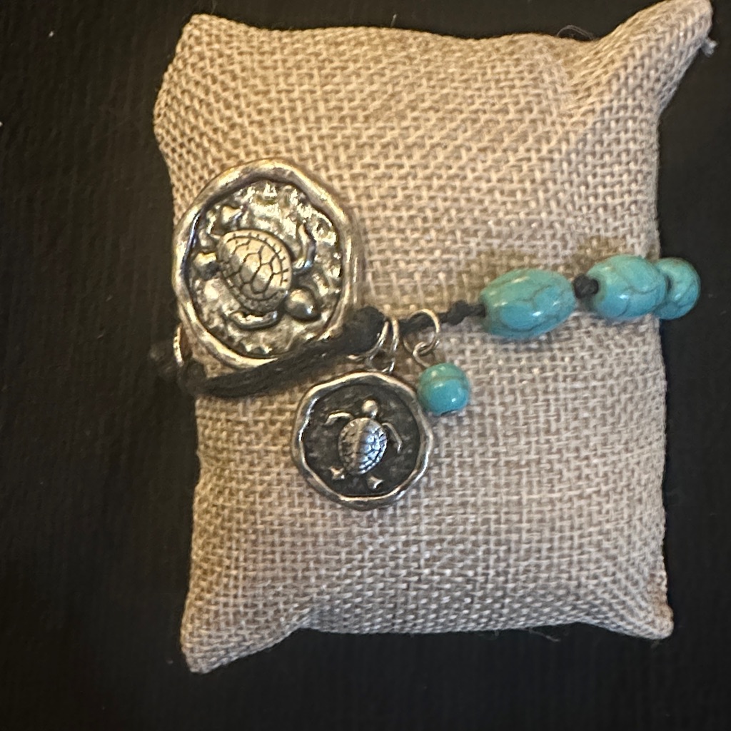 Turquoise And Silver Turtle Charm Bracelet